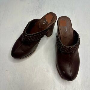 Brown Platform Clog Mule Heels | Braided Strap | Women’s 7